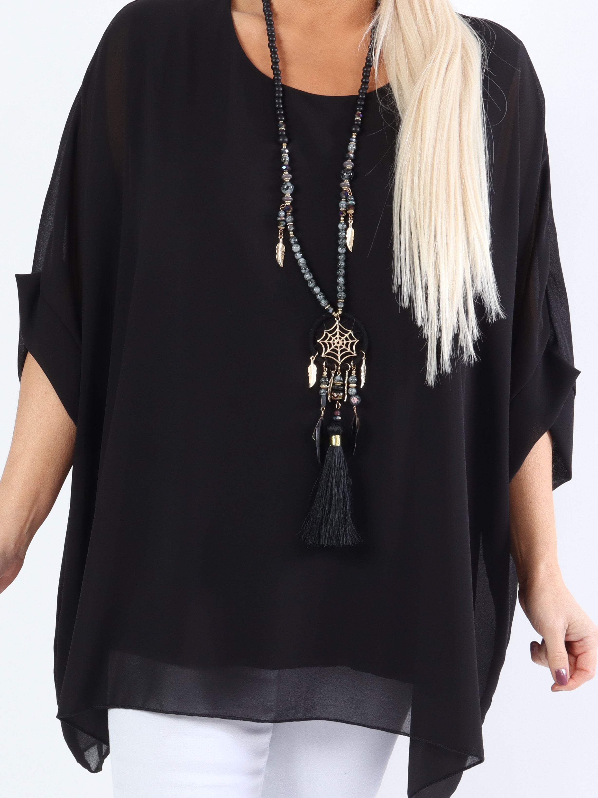 Patty - Sød plus size tunika med chiffonlag yderst